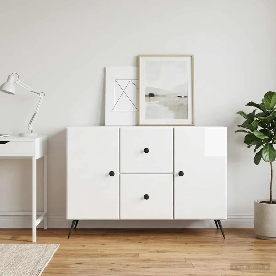 Buffet Blanc brillant 89 x 34,5 x 60 cm Bois d'ingénierie
