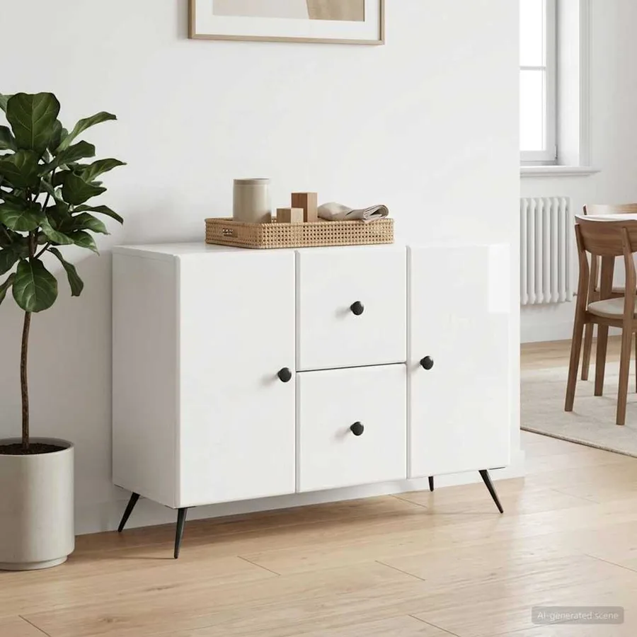 Buffet Blanc brillant 89 x 34,5 x 60 cm Bois d'ingénierie - 4
