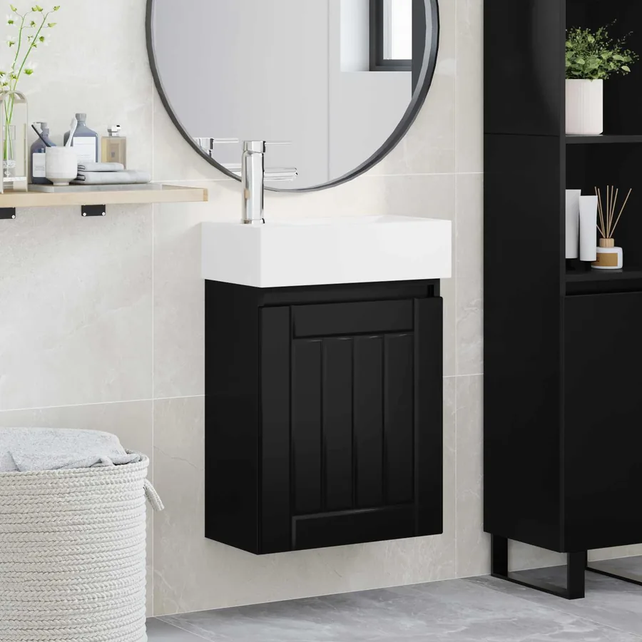 Meuble de salle de bain avec robinet Noir 45,5 x 25,5 x 84 cm