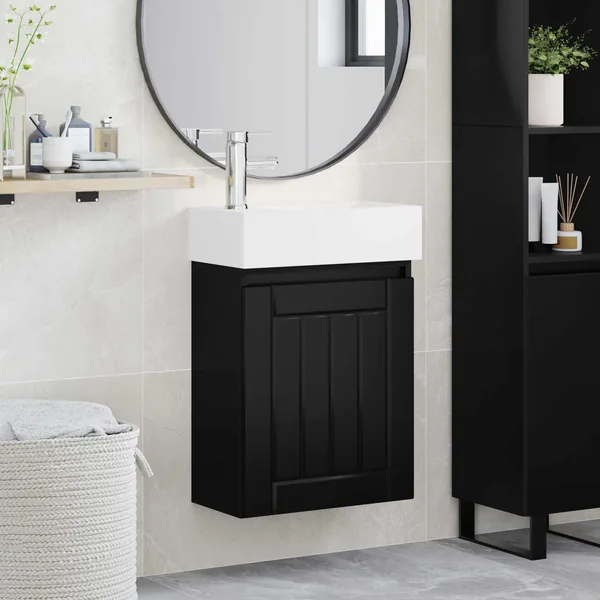 Meuble de salle de bain avec robinet Noir 45,5 x 25,5 x 84 cm