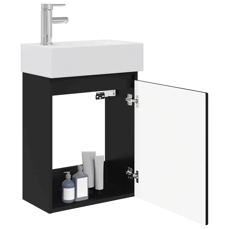 Meuble de salle de bain avec robinet Noir 45,5 x 25,5 x 84 cm - 3