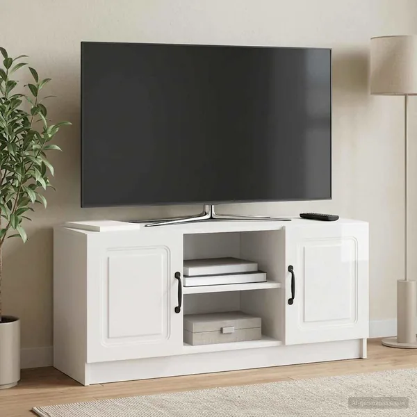 Meuble TV Blanc brillant 102 x 34,5 x 47 cm Bois d'ingénierie