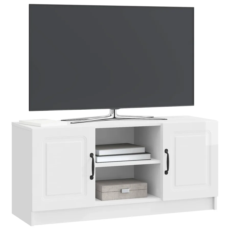 Meuble TV Blanc brillant 102 x 34,5 x 47 cm Bois d'ingénierie - 3