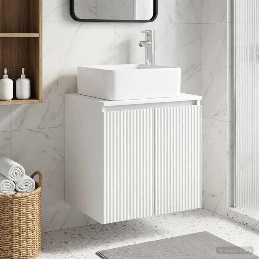 Vanité de lavabo mural Blanc 53 x 35 x 63 cm Bois d'ingénierie
