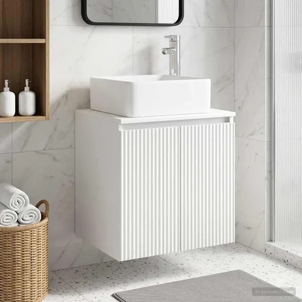 Vanité de lavabo mural Blanc 53 x 35 x 63 cm Bois d'ingénierie