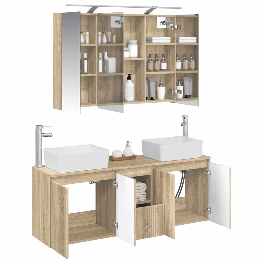 Ensemble d'armoire de salle de bain 4 pcs Chêne Sonoma - 3
