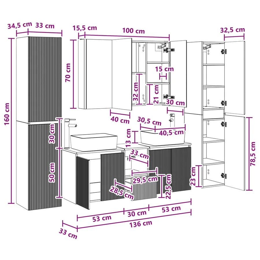 Ensemble de mobilier de salle de bain 6 pcs Blanc - 17