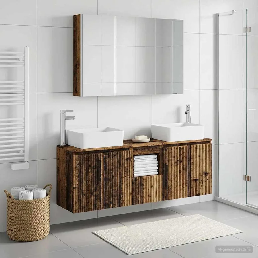 Ensemble d'armoire de salle de bain 4 pcs Bois ancien
