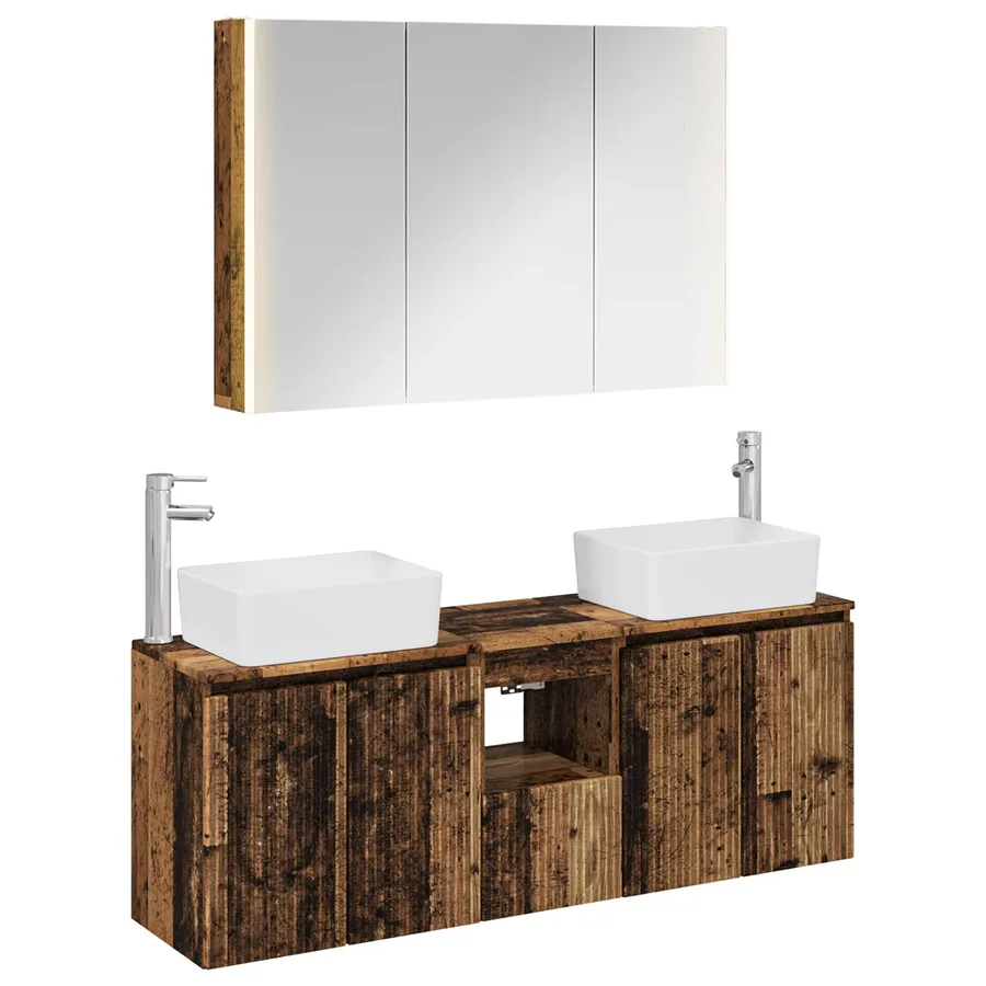 Ensemble d'armoire de salle de bain 4 pcs Bois ancien - 2