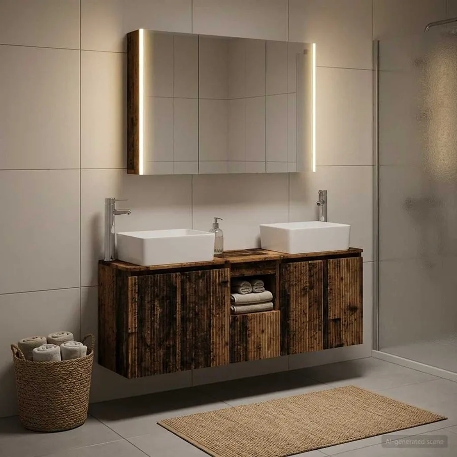 Ensemble d'armoire de salle de bain 4 pcs Bois ancien - 4