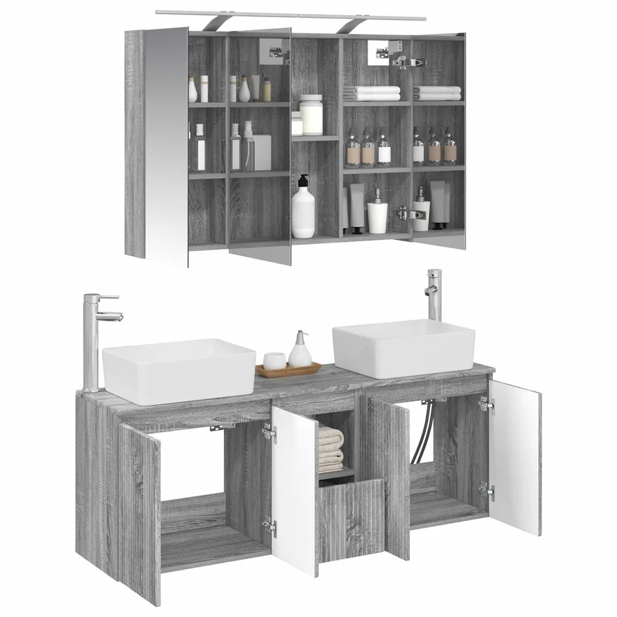 Ensemble d'armoire de salle de bain 4 pcs Sonoma gris - 3