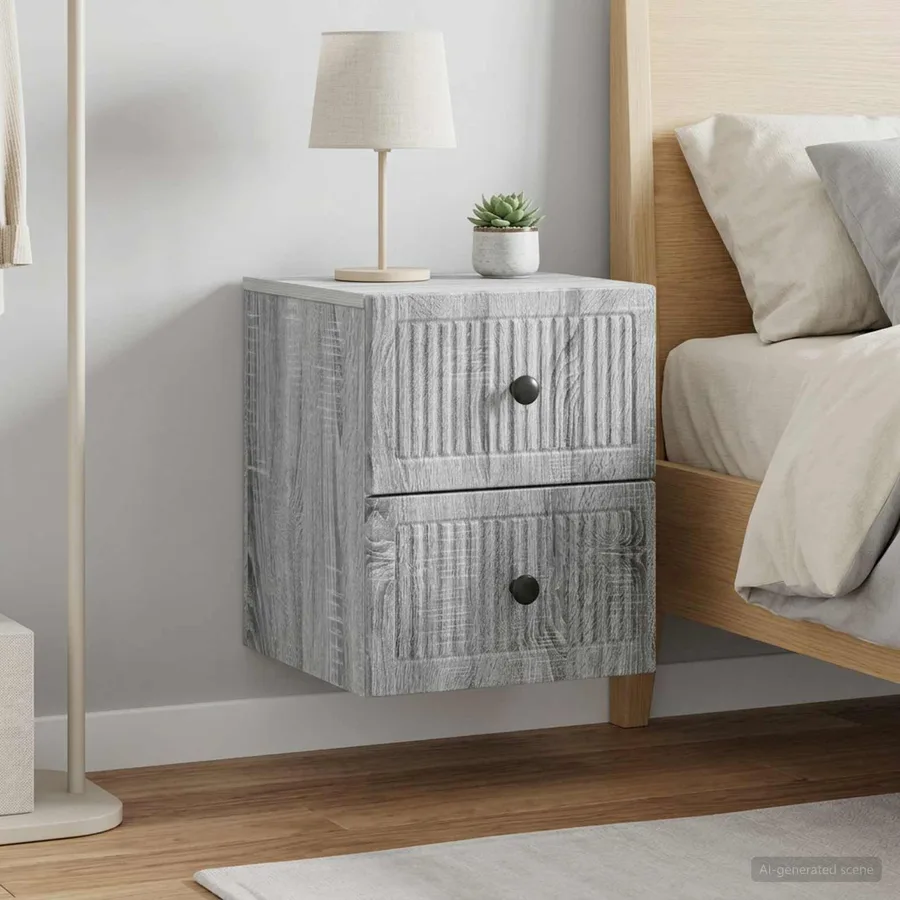 Cabinet de chevet mural 2 pcs Sonoma gris 33 x 34,5 x 40 cm - 4