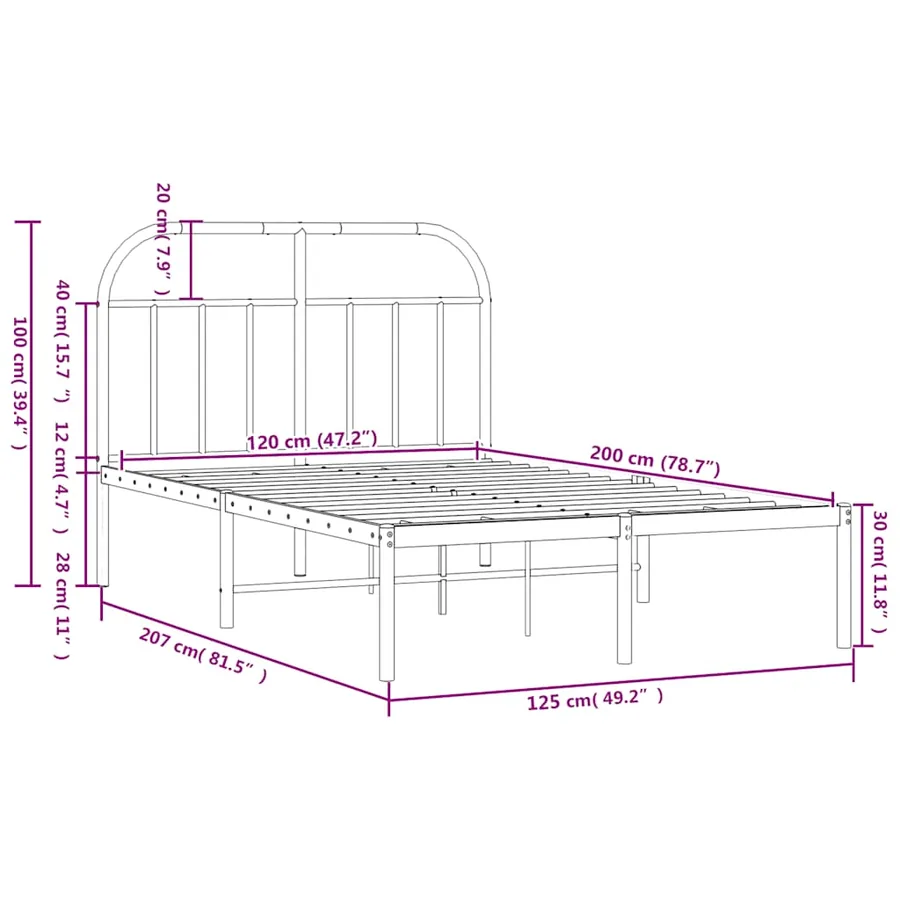 Cadre de lit métal sans matelas avec tête de lit noir 120x200cm - 10