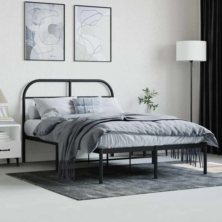 Cadre de lit métal sans matelas avec tête de lit noir 120x200cm - 4