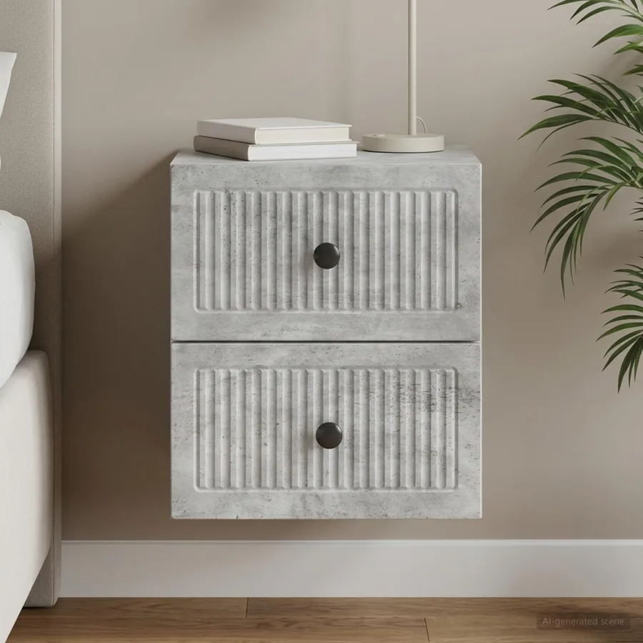 Cabinet de chevet mural Gris béton 33 x 34,5 x 40 cm
