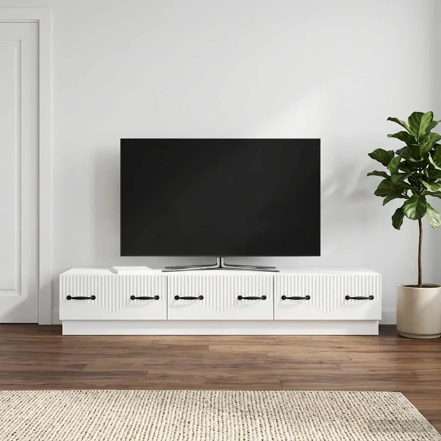 Meuble TV Blanc brillant 147 x 34,5 x 27 cm Bois d'ingénierie