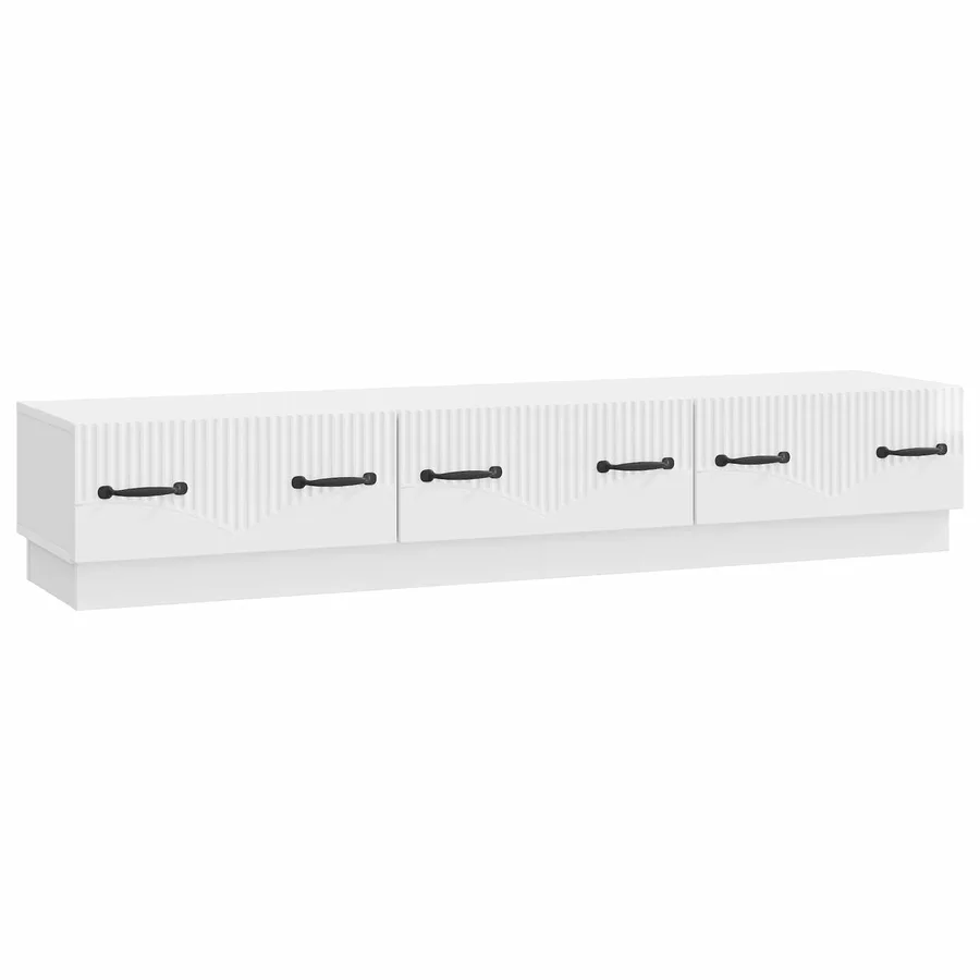 Meuble TV Blanc brillant 147 x 34,5 x 27 cm Bois d'ingénierie - 2