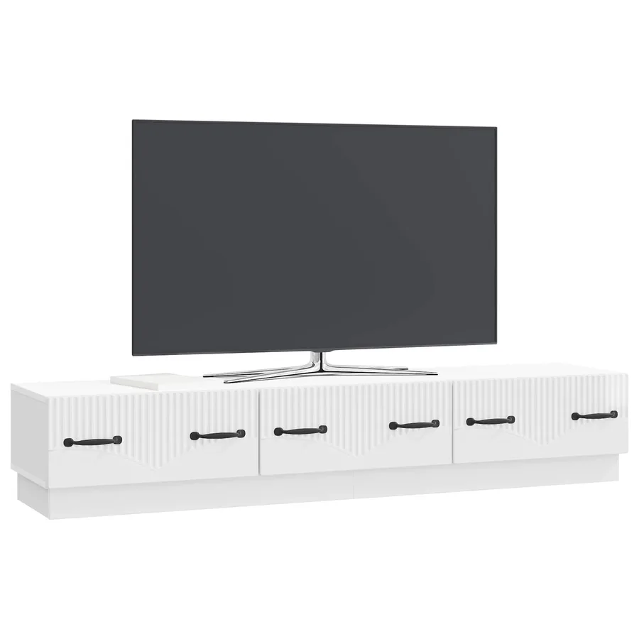 Meuble TV Blanc brillant 147 x 34,5 x 27 cm Bois d'ingénierie - 3