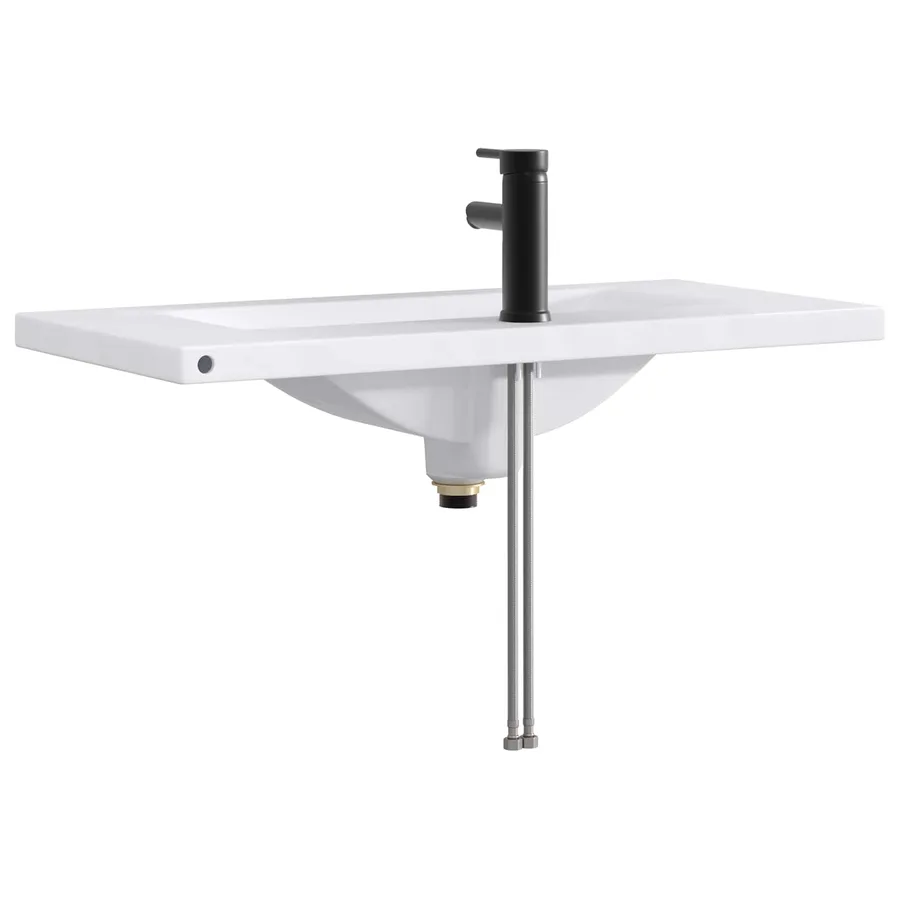 Lavabo de salle de bains Noir Mat 81 x 40 x 17,5 cm métal - 6