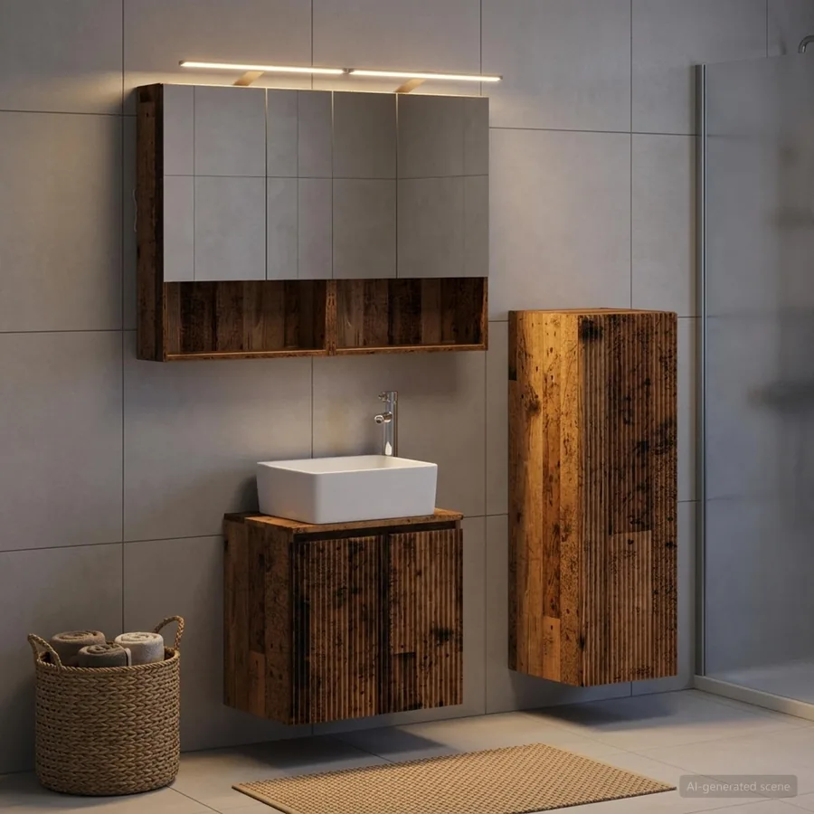 Ensemble de mobilier de salle de bain 4 pcs Bois ancien