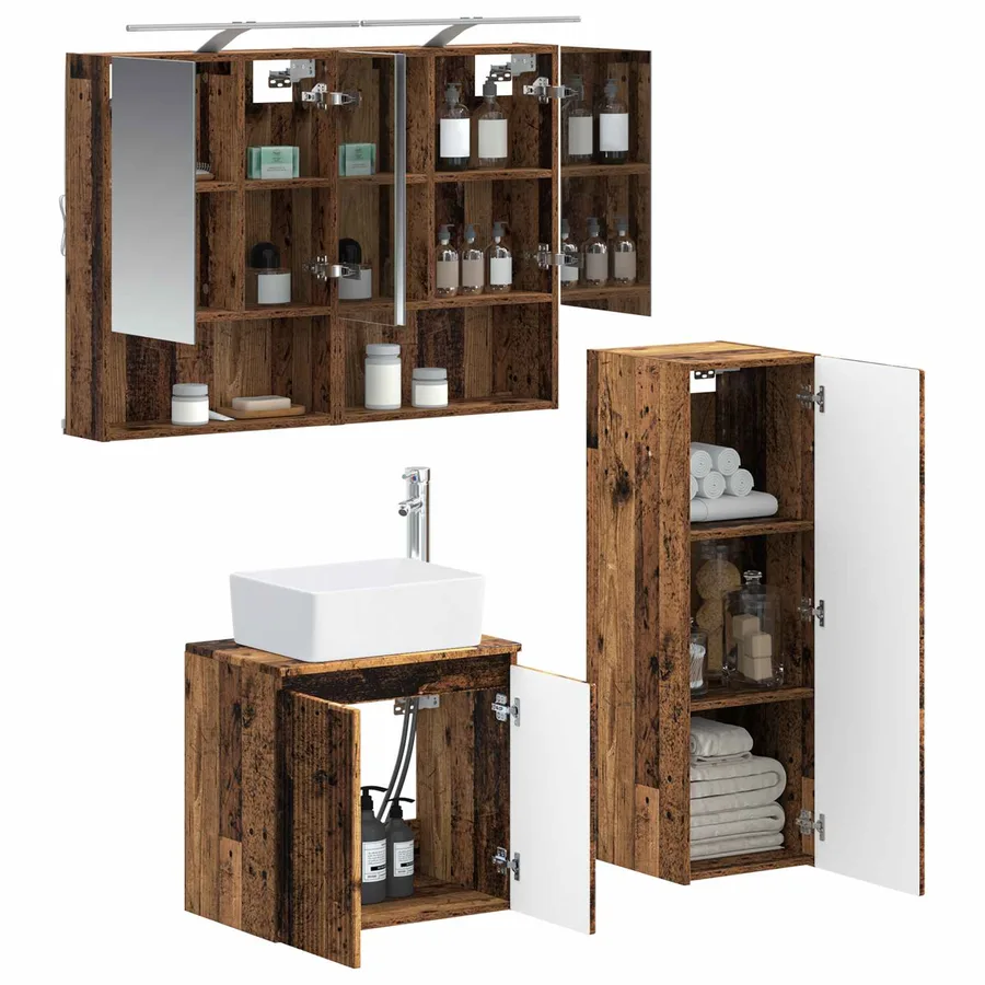 Ensemble de mobilier de salle de bain 4 pcs Bois ancien - 3