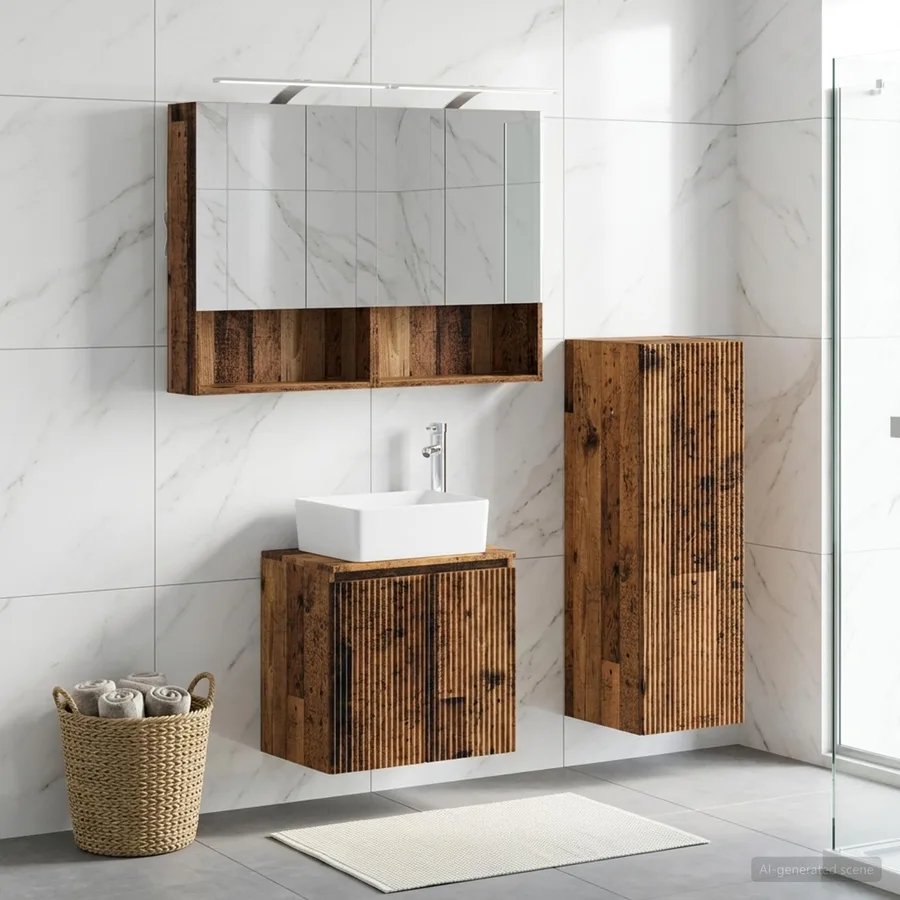 Ensemble de mobilier de salle de bain 4 pcs Bois ancien - 4