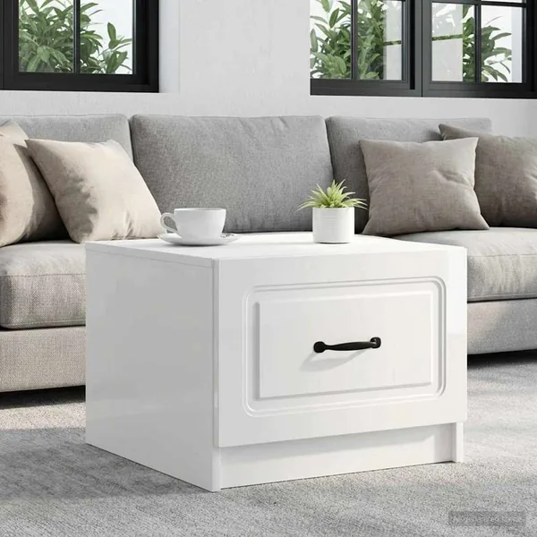 Table basse Blanc brillant 49 x 50 x 37 cm Bois d'ingénierie