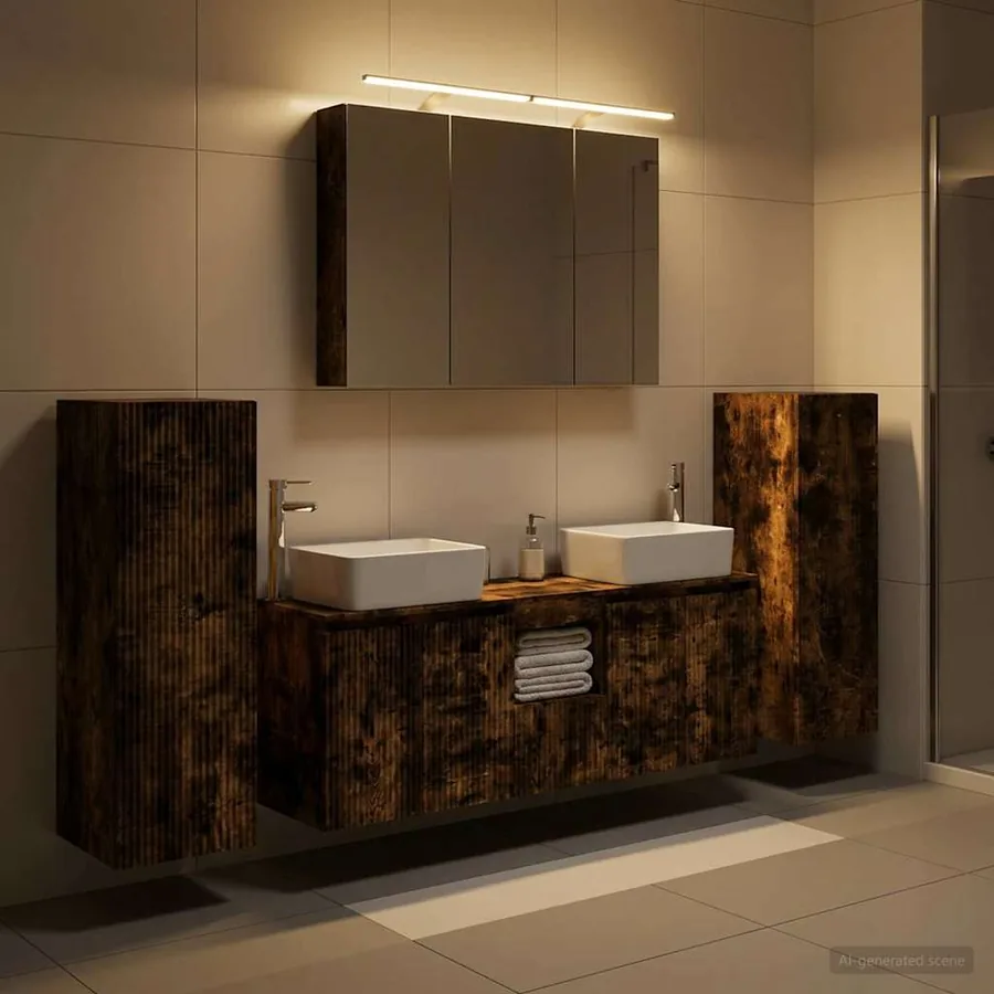 Ensemble de mobilier de salle de bain 6 pcs Chêne fumé