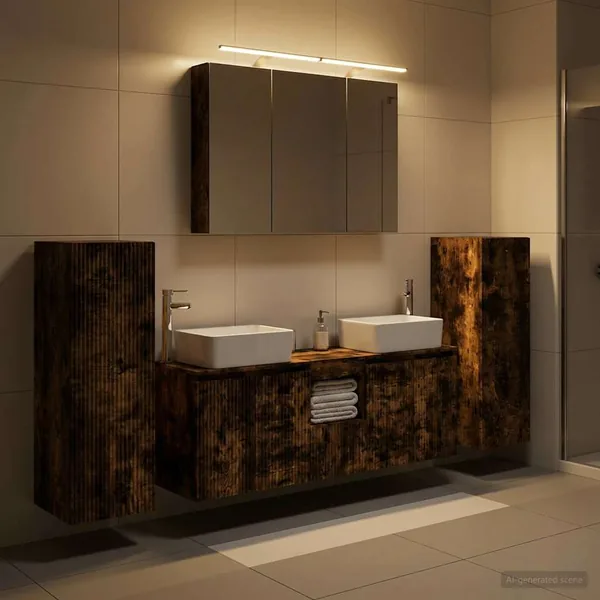 Ensemble de mobilier de salle de bain 6 pcs Chêne fumé