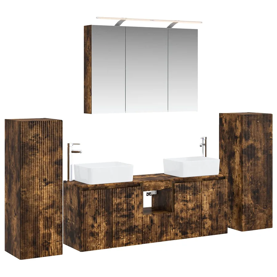 Ensemble de mobilier de salle de bain 6 pcs Chêne fumé - 2