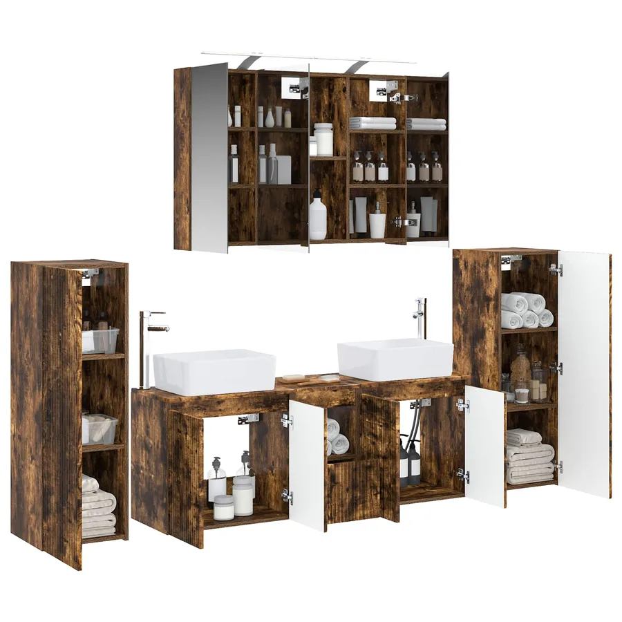 Ensemble de mobilier de salle de bain 6 pcs Chêne fumé - 3