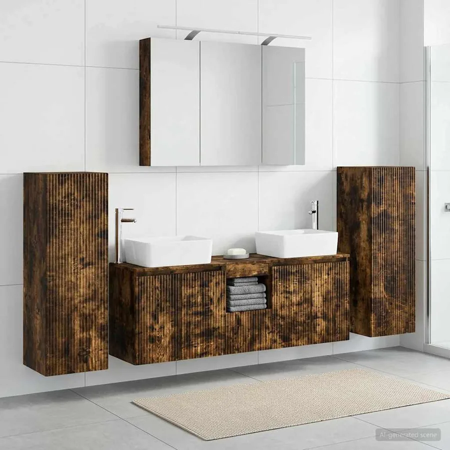 Ensemble de mobilier de salle de bain 6 pcs Chêne fumé - 4