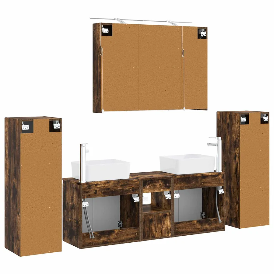 Ensemble de mobilier de salle de bain 6 pcs Chêne fumé - 9