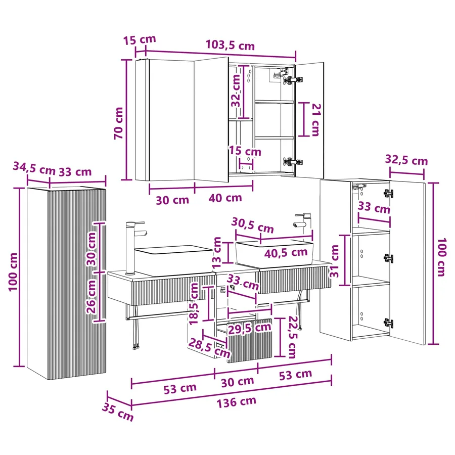 Ensemble de mobilier de salle de bain 6 pcs Blanc - 16
