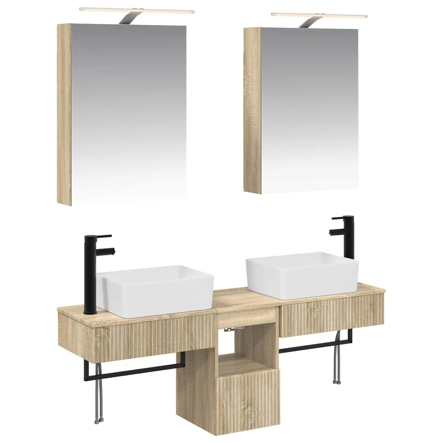 Ensemble d'armoire de salle de bain 5 pcs Chêne Sonoma - 2