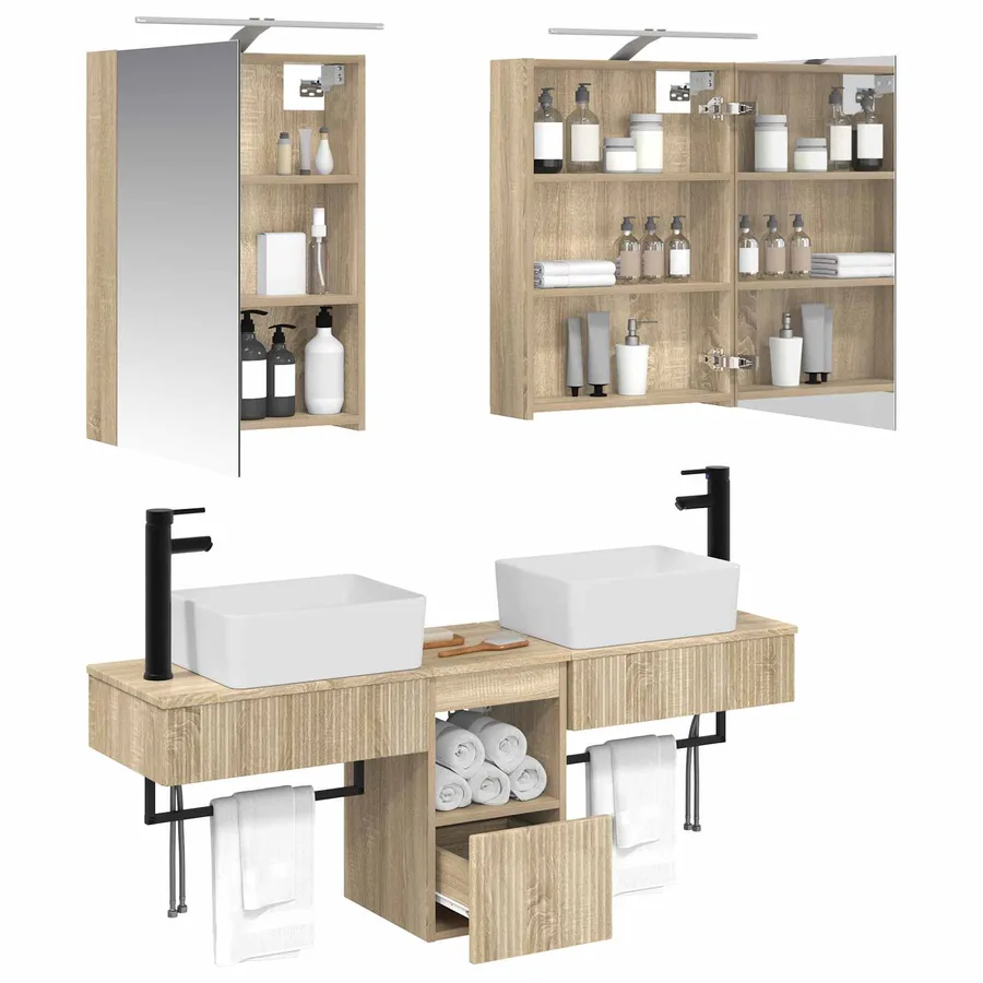 Ensemble d'armoire de salle de bain 5 pcs Chêne Sonoma - 3