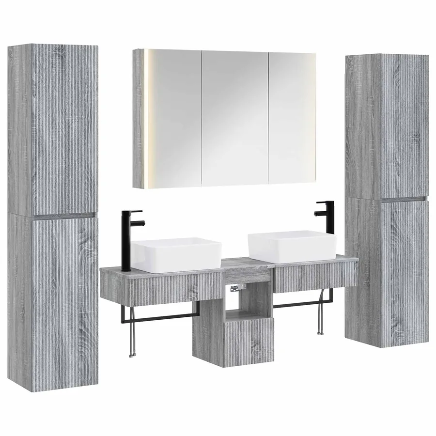 Ensemble de mobilier de salle de bain 6 pcs Sonoma gris - 2