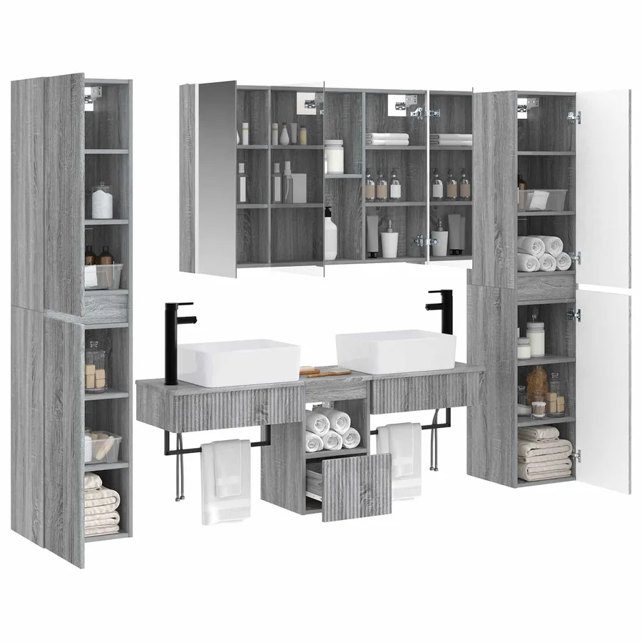Ensemble de mobilier de salle de bain 6 pcs Sonoma gris - 3