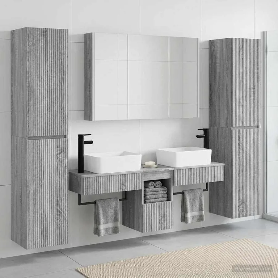 Ensemble de mobilier de salle de bain 6 pcs Sonoma gris - 4