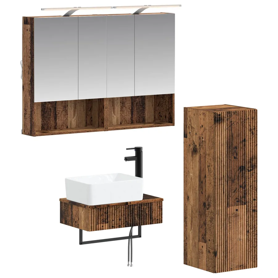 Ensemble d'armoire de salle de bain 4 pcs Bois ancien - 2