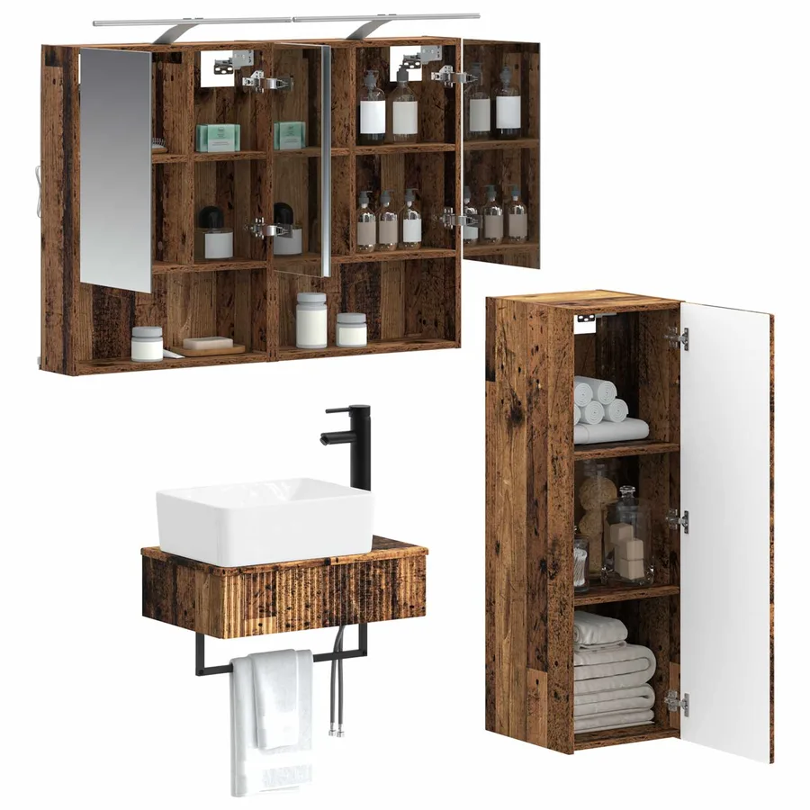 Ensemble d'armoire de salle de bain 4 pcs Bois ancien - 3