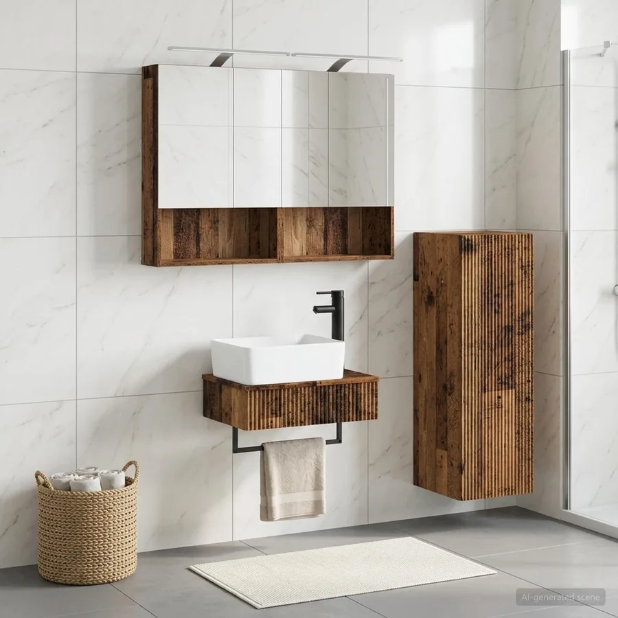 Ensemble d'armoire de salle de bain 4 pcs Bois ancien - 4