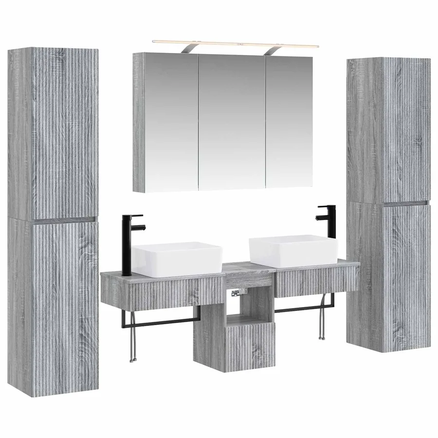 Ensemble de mobilier de salle de bain 6 pcs Sonoma gris - 2