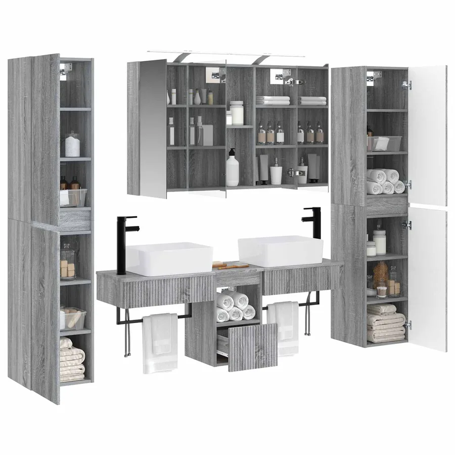 Ensemble de mobilier de salle de bain 6 pcs Sonoma gris - 3