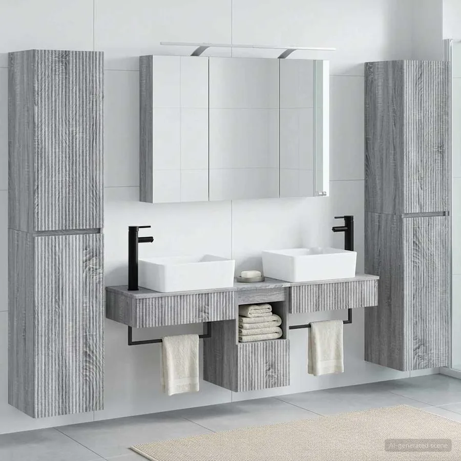 Ensemble de mobilier de salle de bain 6 pcs Sonoma gris - 4