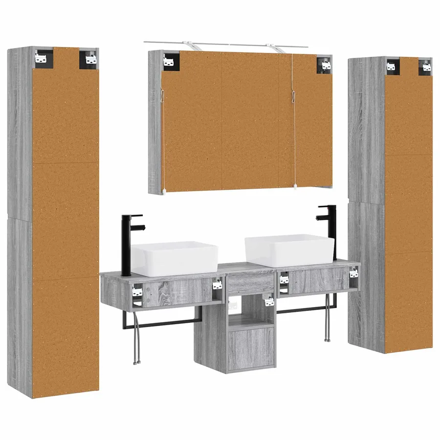 Ensemble de mobilier de salle de bain 6 pcs Sonoma gris - 9