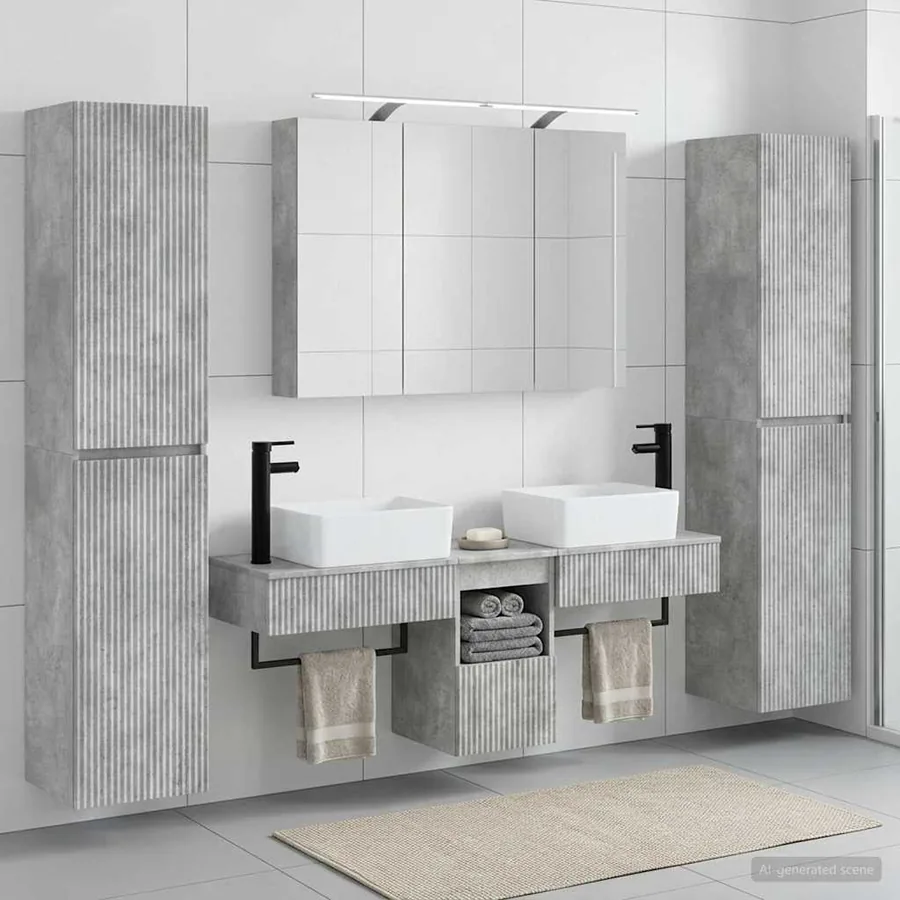 Ensemble de mobilier de salle de bain 6 pcs Gris béton