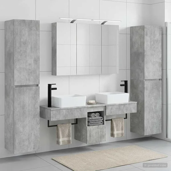 Ensemble de mobilier de salle de bain 6 pcs Gris béton