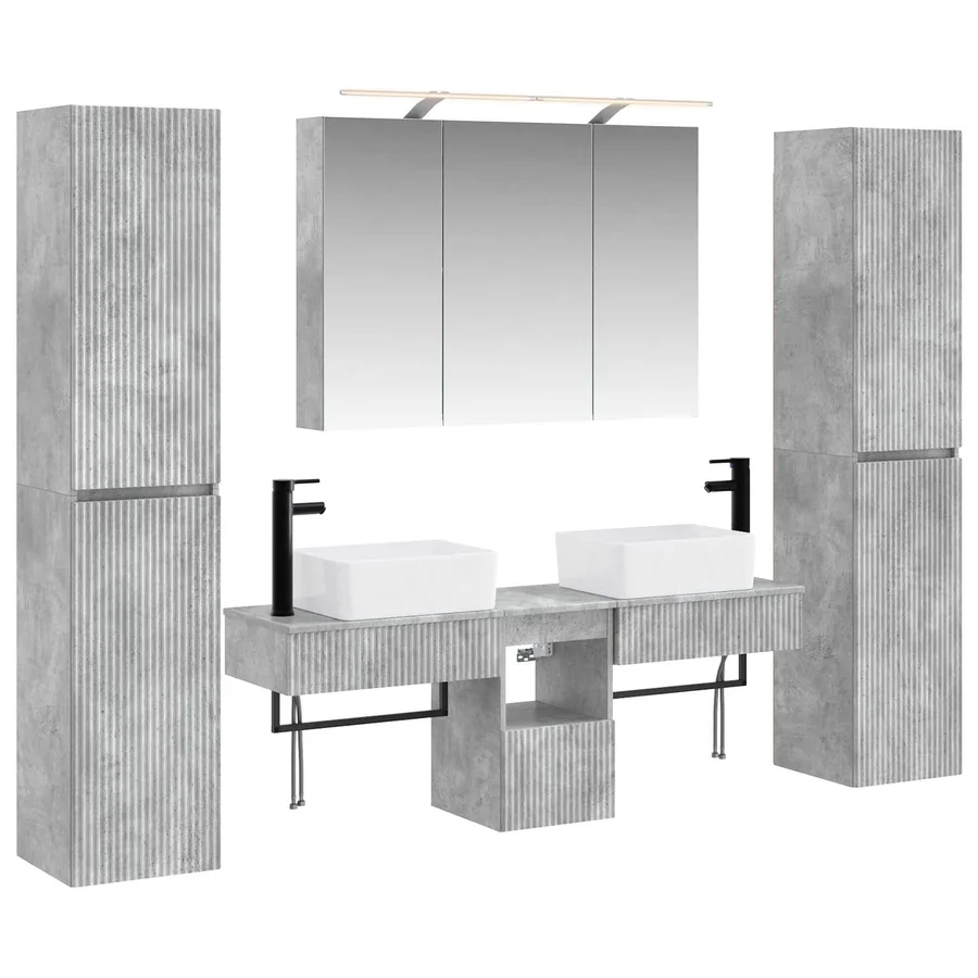 Ensemble de mobilier de salle de bain 6 pcs Gris béton - 2