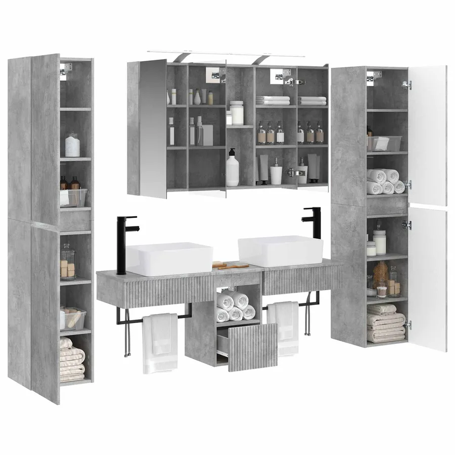 Ensemble de mobilier de salle de bain 6 pcs Gris béton - 3